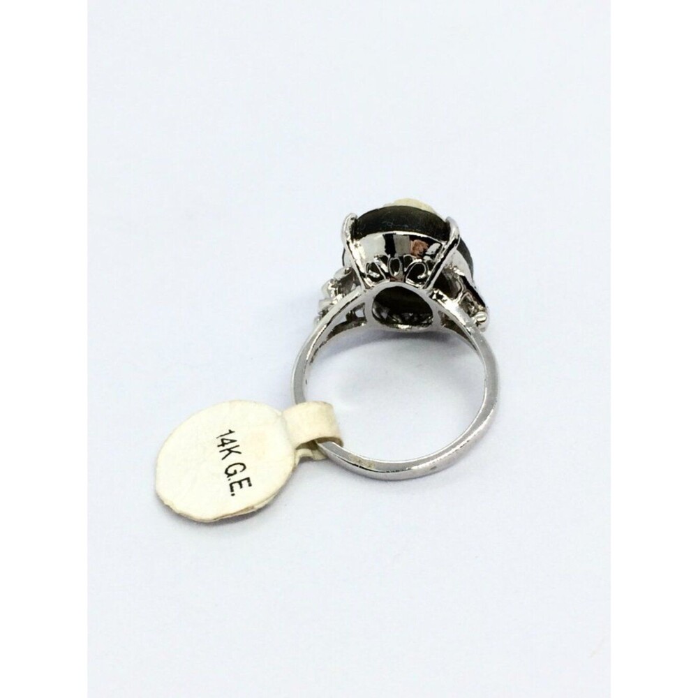 Vintage Cameo Ring 14k GE Silver Tone Resin Black Statement Lady 6.75 - Picture 6 of 15